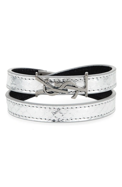 Shop Saint Laurent Ysl Double Wrap Bracelet In Argento
