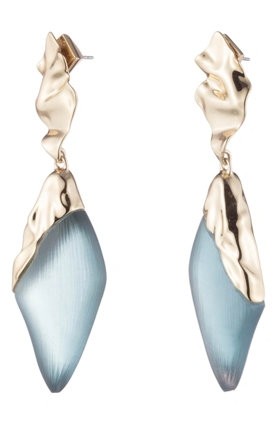 Shop Alexis Bittar Retro Gold Collection Crumpled Gold Drop Earrings In Montana Blue