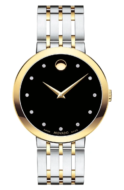 Shop Movado Esperanza Diamond Bracelet Watch, 39mm In Silver/ Black/ Gold