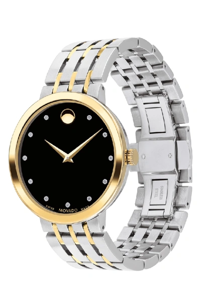 Shop Movado Esperanza Diamond Bracelet Watch, 39mm In Silver/ Black/ Gold