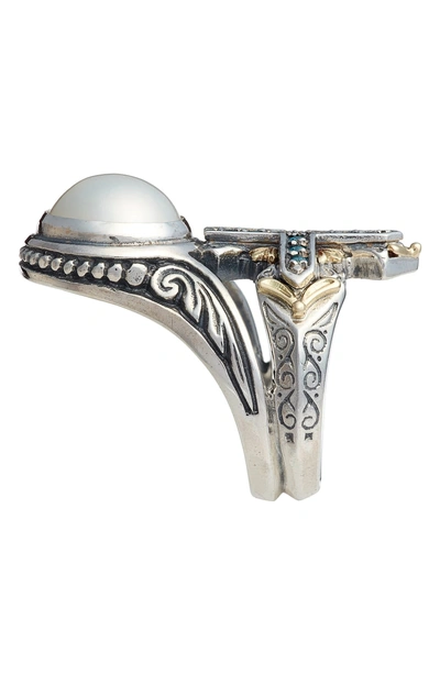 Shop Konstantino Thalia Blue Cross Pearl Ring In Silver/ Pearl