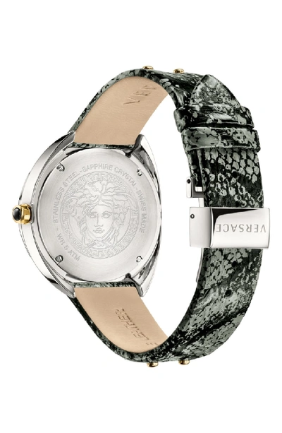 Shop Versace Shadov Snakeskin Leather Strap Watch, 38mm In Grey/ Silver