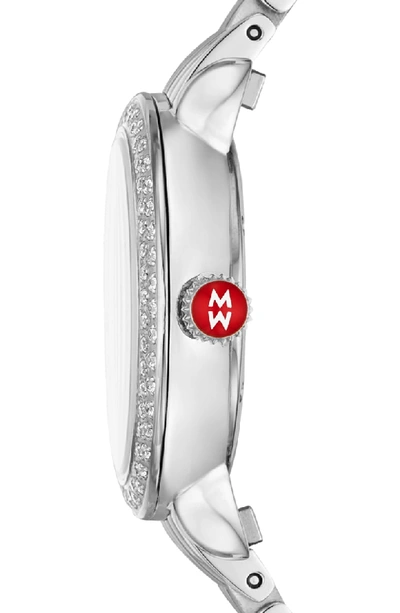 Shop Michele Serein Diamond Bracelet Watch, 28mm In Silver