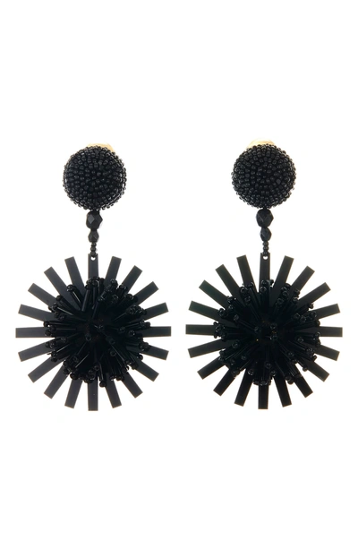 Shop Oscar De La Renta Beaded Pom Pom Flower Drop Earrings In Black