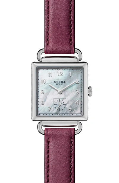 Shop Shinola Cass Leather Strap Watch, 28mm In Berry/ White Mop/ Silver