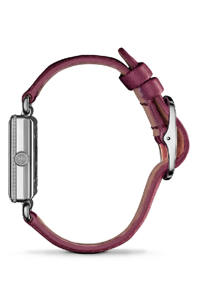 Shop Shinola Cass Leather Strap Watch, 28mm In Berry/ White Mop/ Silver