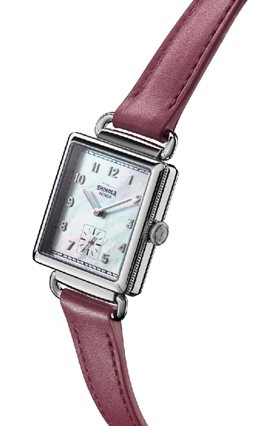 Shop Shinola Cass Leather Strap Watch, 28mm In Berry/ White Mop/ Silver