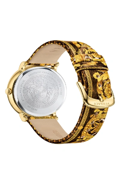 Shop Versace Tribute Collection Leather Strap Watch, 38mm In Black/ Gold