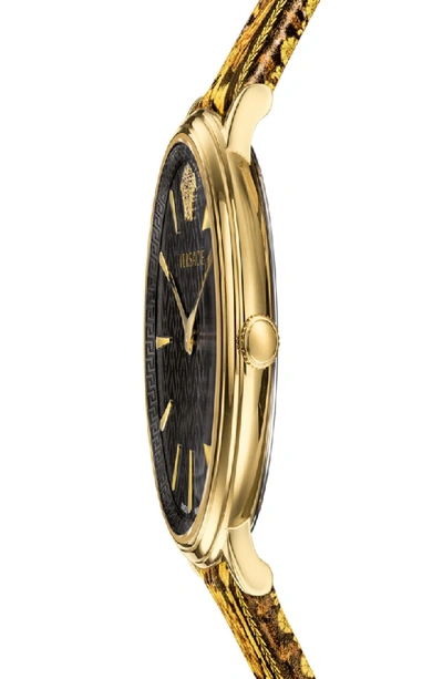 Shop Versace Tribute Collection Leather Strap Watch, 38mm In Black/ Gold