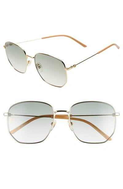 Shop Gucci 56mm Aviator Sunglasses - Gold/ Green Gradient