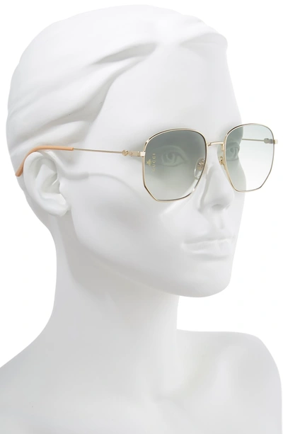 Shop Gucci 56mm Aviator Sunglasses - Gold/ Green Gradient
