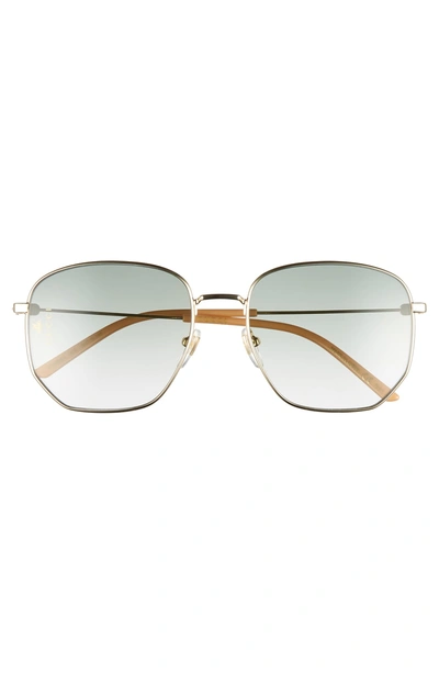 Shop Gucci 56mm Aviator Sunglasses - Gold/ Green Gradient