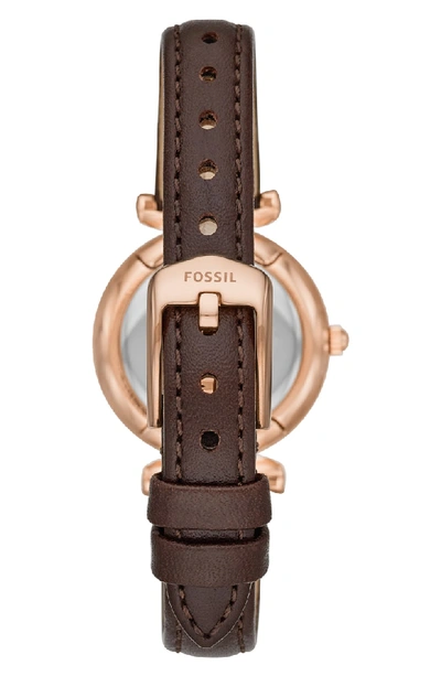 Shop Fossil Carlie Leather Strap Watch, 28mm In Brown/ White/ Rose Gold