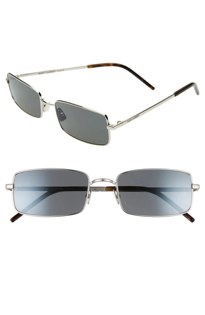 Shop Saint Laurent 56mm Rectangle Sunglasses - Silver/ Grey