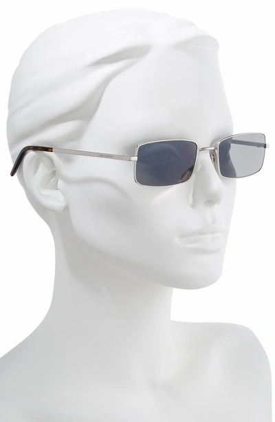 Shop Saint Laurent 56mm Rectangle Sunglasses - Silver/ Grey