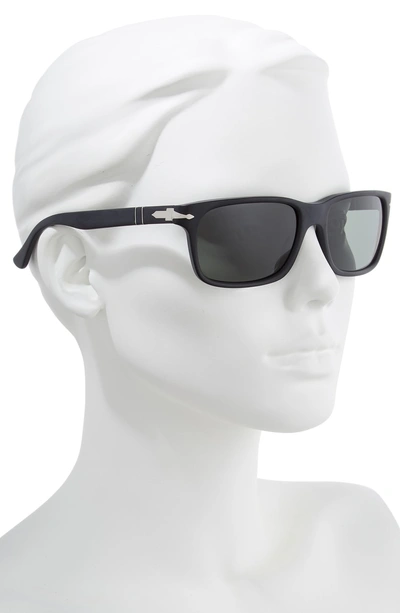 Persol 58mm Polarized Rectangle Sunglasses - Matte Black/ Black Solid In Black Solid