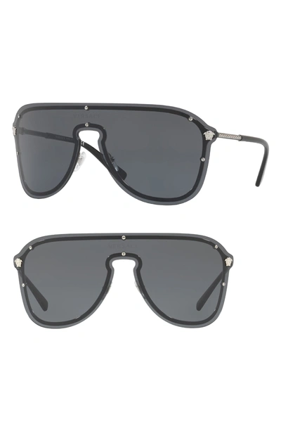 Shop Versace 144mm Shield Sunglasses In Silver