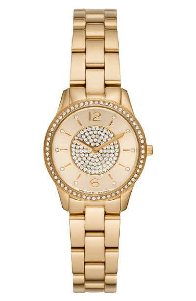 Shop Michael Kors Runway Crystal Bracelet Watch, 28mm In Gold