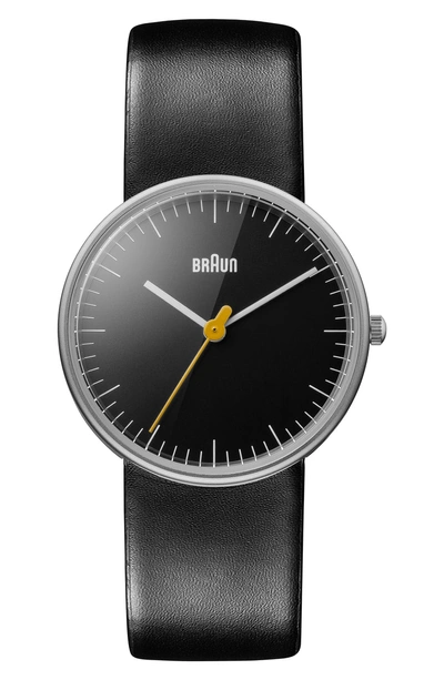 Shop Braun Classic Leather Strap Watch, 31mm In Black/ Silver