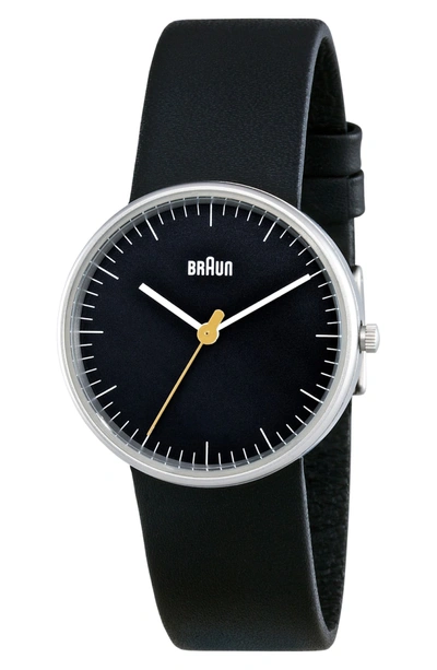 Shop Braun Classic Leather Strap Watch, 31mm In Black/ Silver