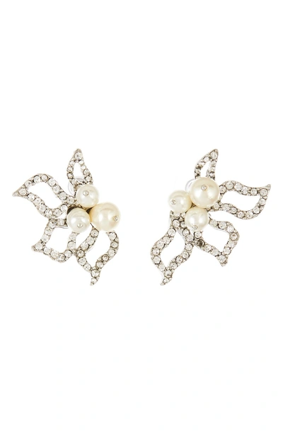 Shop Oscar De La Renta Imitation Pearl Pavé Earrings In Silver