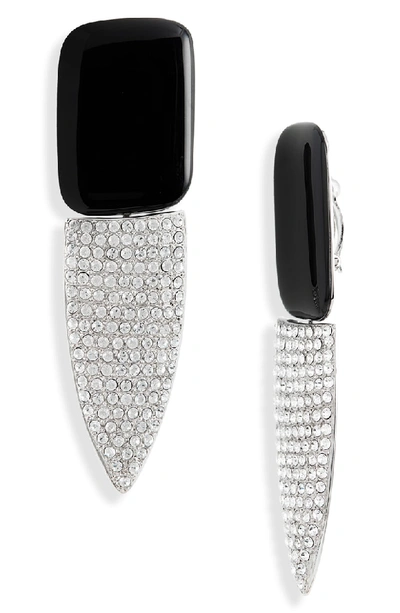 Shop Saint Laurent Ysl Crystal Clip Earrings In Palla/ Noir/ Crystal