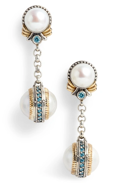Shop Konstantino Thalia Double Pearl Chain Earrings In Silver/ Pearl