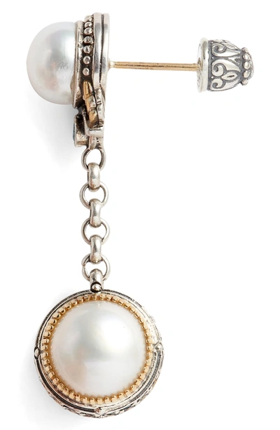 Shop Konstantino Thalia Double Pearl Chain Earrings In Silver/ Pearl