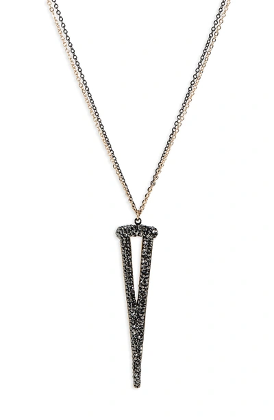 Shop Panacea Linear Triangle Pendant Necklace In Hematite