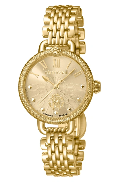 Shop Roberto Cavalli By Franck Muller Floreale Bracelet Watch, 30mm In Gold/ Champagne/ Gold
