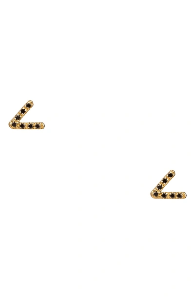 Shop Wwake Micropave Triangle Black Diamond Earrings In 14kt Gold