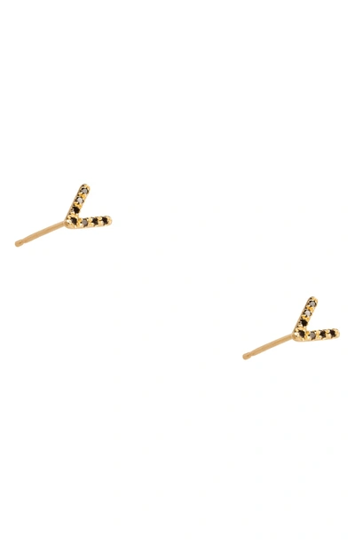 Shop Wwake Micropave Triangle Black Diamond Earrings In 14kt Gold