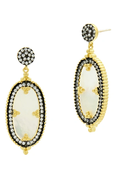 Shop Freida Rothman Imperial Mother Of Pearl Drop Earrings In Black/ Gold