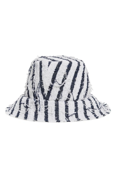 Shop Eugenia Kim Toby Stripe Tweed Bucket Hat - White In White/ Navy