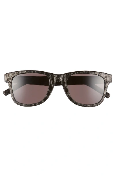 Shop Saint Laurent 50mm Leather Wrapped Flat Top Sunglasses In Black Croco/ Grey