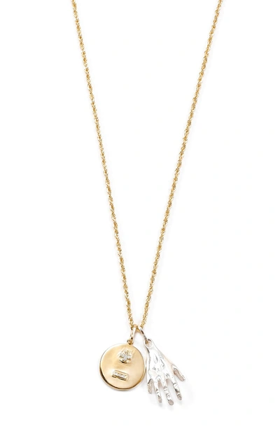 Shop Loren Stewart Love You More Two-tone Diamond Charm Necklace In Gold