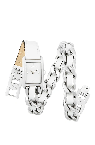 Shop Rebecca Minkoff Moment Chain Wrap Bracelet Watch, 30mm In White/ Silver