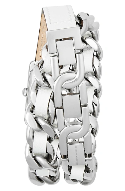 Shop Rebecca Minkoff Moment Chain Wrap Bracelet Watch, 30mm In White/ Silver