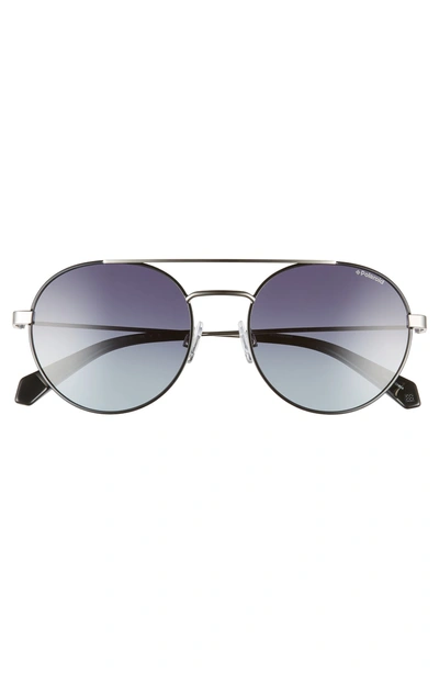 Shop Polaroid 55mm Polarized Round Aviator Sunglasses In Black Ruthenium