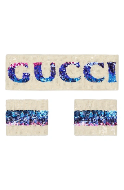 Shop Gucci Super Shine Sweatband & Wrist Bands In Creme Multi