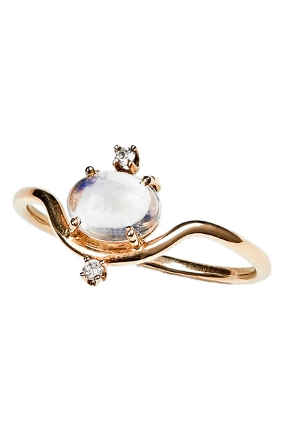 Shop Wwake Nestled Moonstone & Diamond Ring In 14kt Gold