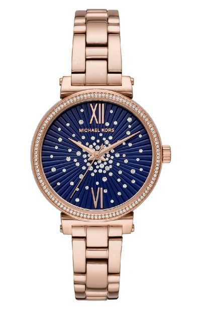 Shop Michael Kors Sofie Bracelet Watch, 36mm In Rose Gold/ Blue/ Rose Gold