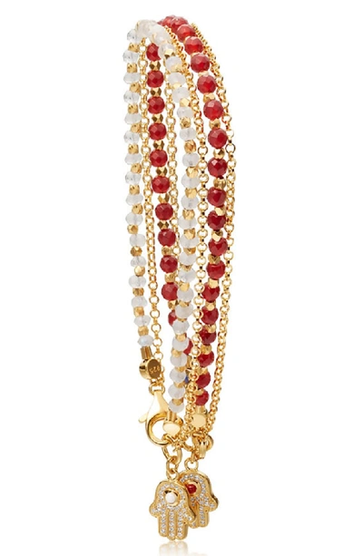 Shop Astley Clarke Hamsa Set Of 2 Bracelets In Yellow Gold/ Red Agate