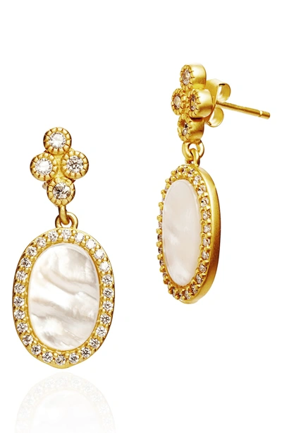 Shop Freida Rothman Color Theory Pave Oval Drop Earrings In Gold/ Mother Of Pearl