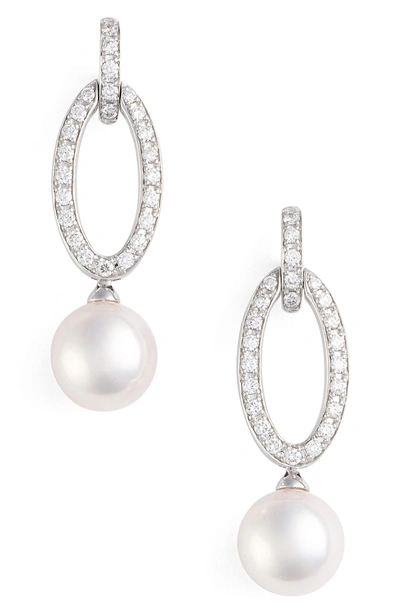 Shop Mikimoto Diamond & Pearl Drop Earrings In White Gold