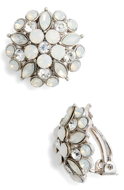 Shop Nina Floral Stud Earrings In Silver/ Opal/ White Crystal