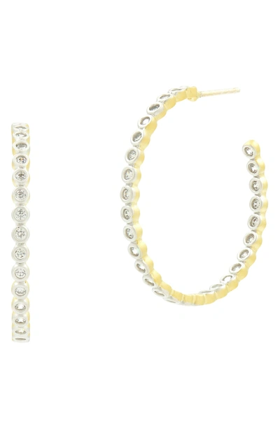 Shop Freida Rothman Color Theory Bezel C-hoop Earrings In Gold/ Silver