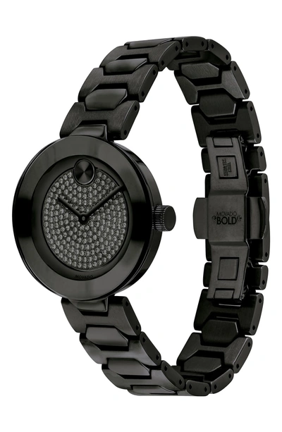 Shop Movado Bold Pave T-bar Bracelet Watch, 32mm In Black