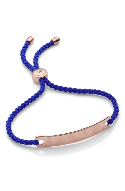 Shop Monica Vinader Engravable Havana Friendship Bracelet In Rose Gold/ Majorelle Blue