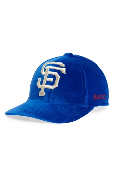 Shop Gucci Velvet Baseball Cap - Blue In Royal
